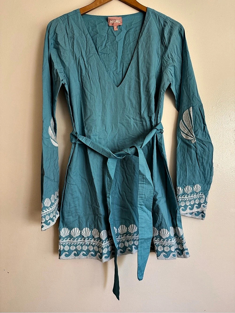 MUMU Embroidered Mini Dress in Blue Size XS